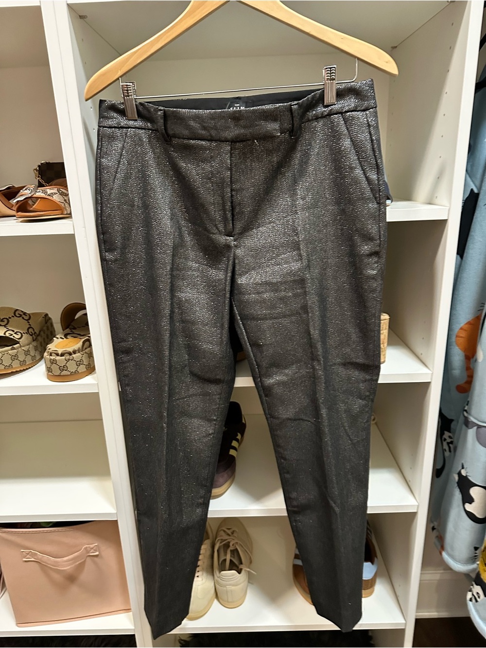 NWOT WHBM The Slim Ankle pants charcoal lamē size 10